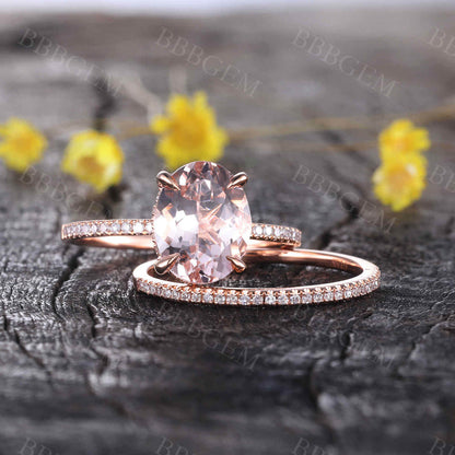 Rose Gold Morganite Wedding Set