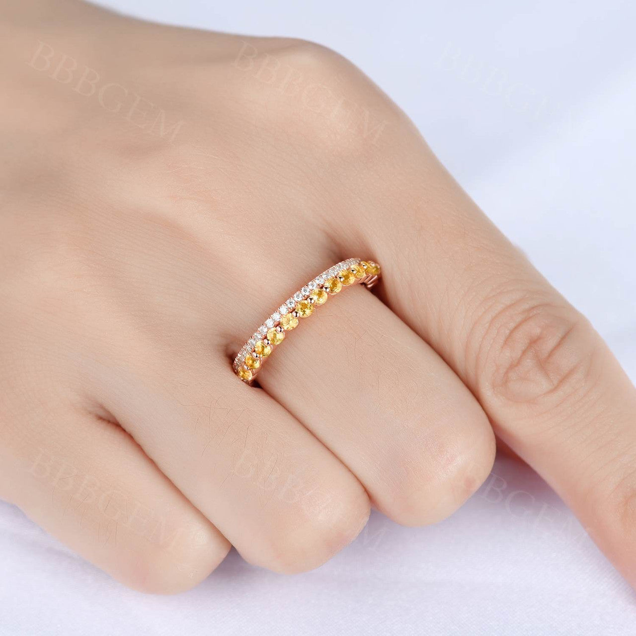 Half Eternity Ring-BBBGEM Citrine Moissanite Ring