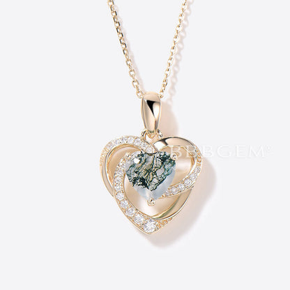 Heart Shaped Moss Agate Necklace Floral Norse Viking Diamond Pendant