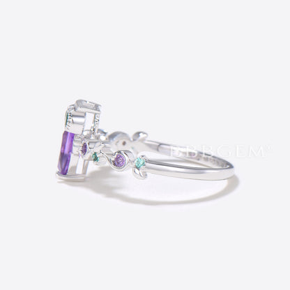 Owl Amethyst Engagement Ring Twig Vine Pear Cut Amethyst Ring