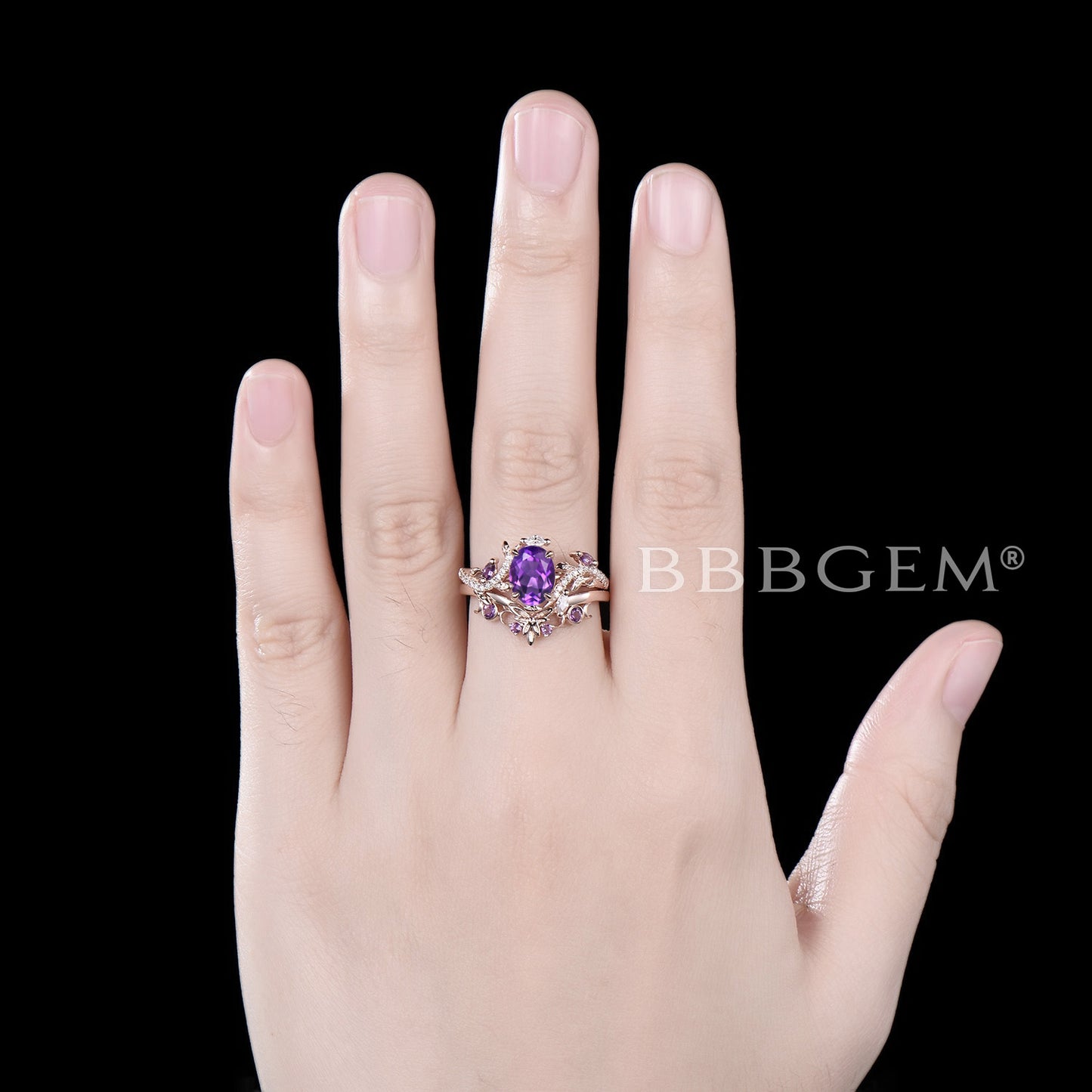 14K Rose Gold Enchanted Twigs 1.5CT Oval Amethyst Engagement Ring Set