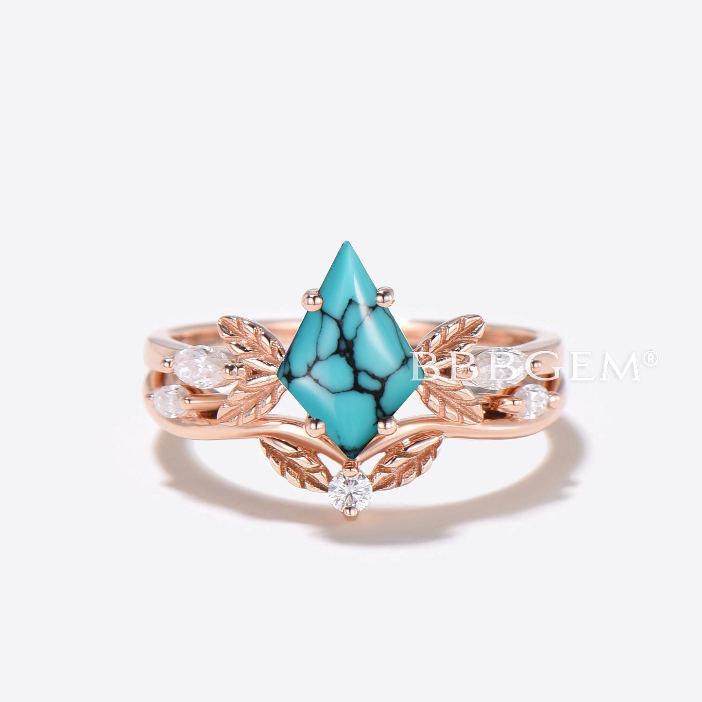 Leaf Design Natural Turquoise Engagement Ring Kite Cut Turquoise Ring