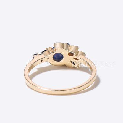 0.5ct Round Star Sapphire Engagement Ring Moon Sapphire Wedding Ring