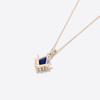 Celestial Moon Star Sapphire Necklace Kite Cut Lindy Star Pendant