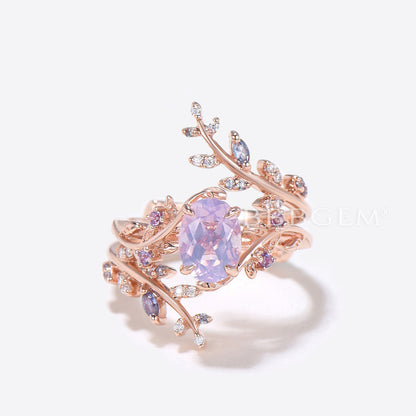 Twig Oval Lavender Amethyst Engagement Ring Enhancer Bridal Set