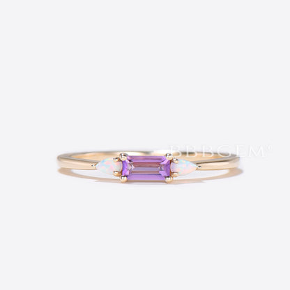 Baguette Cut Amethyst Wedding Band Three Stone Everyday Band