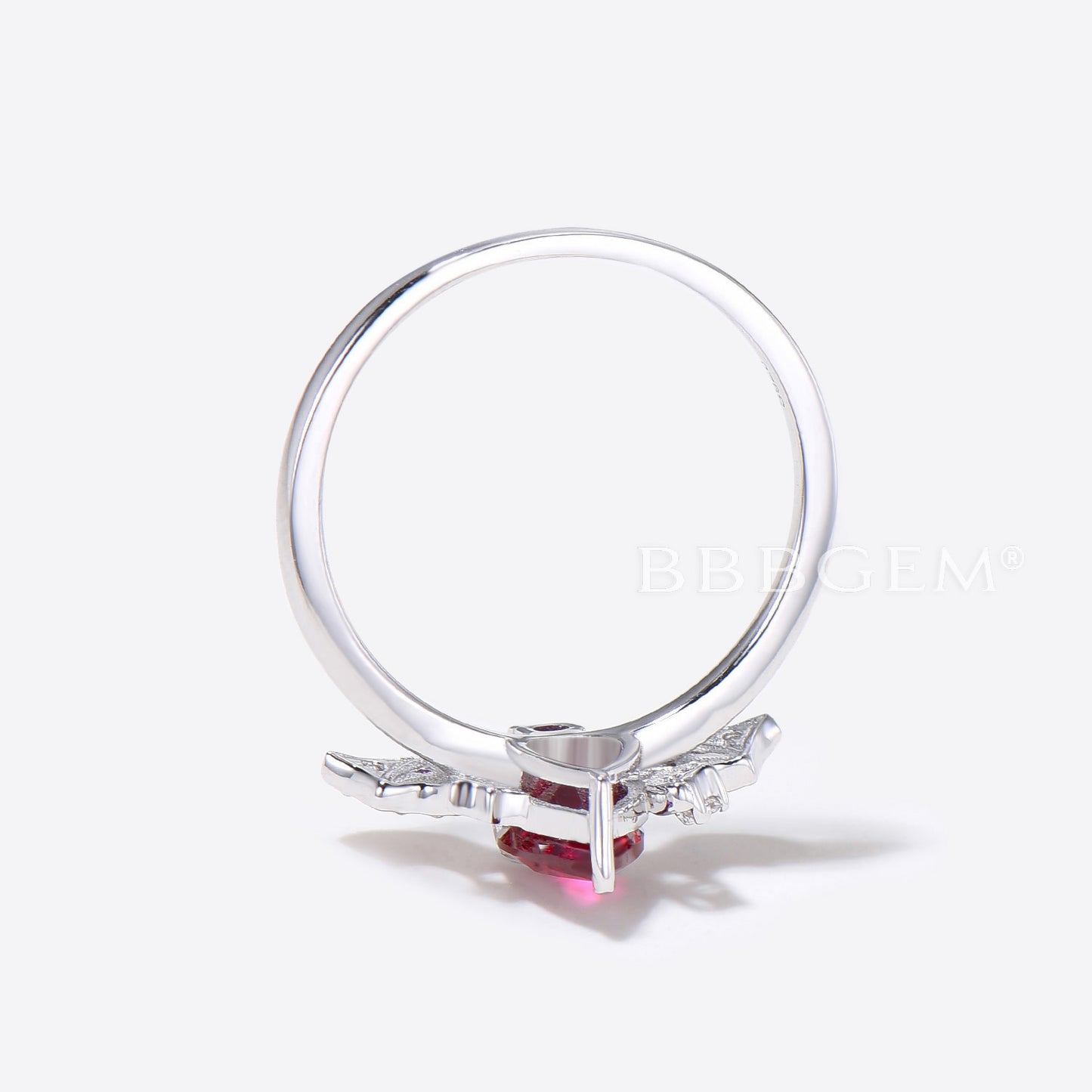 Bat Pear Shaped Red Ruby Engagement Ring Moon Star Diamond Ring