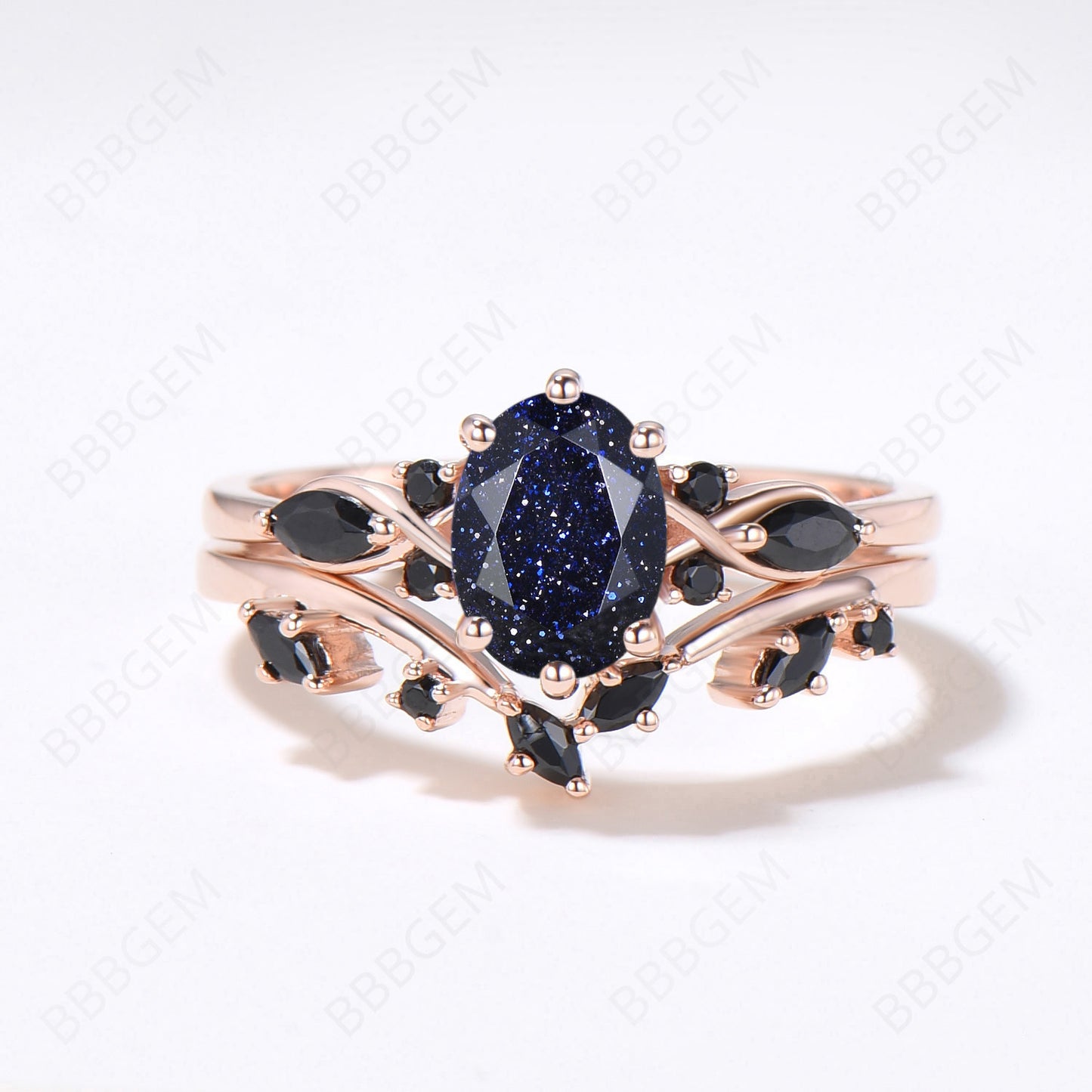 7 Stone Galaxy Blue Sandstone Ring Set Cluster Oval Ring