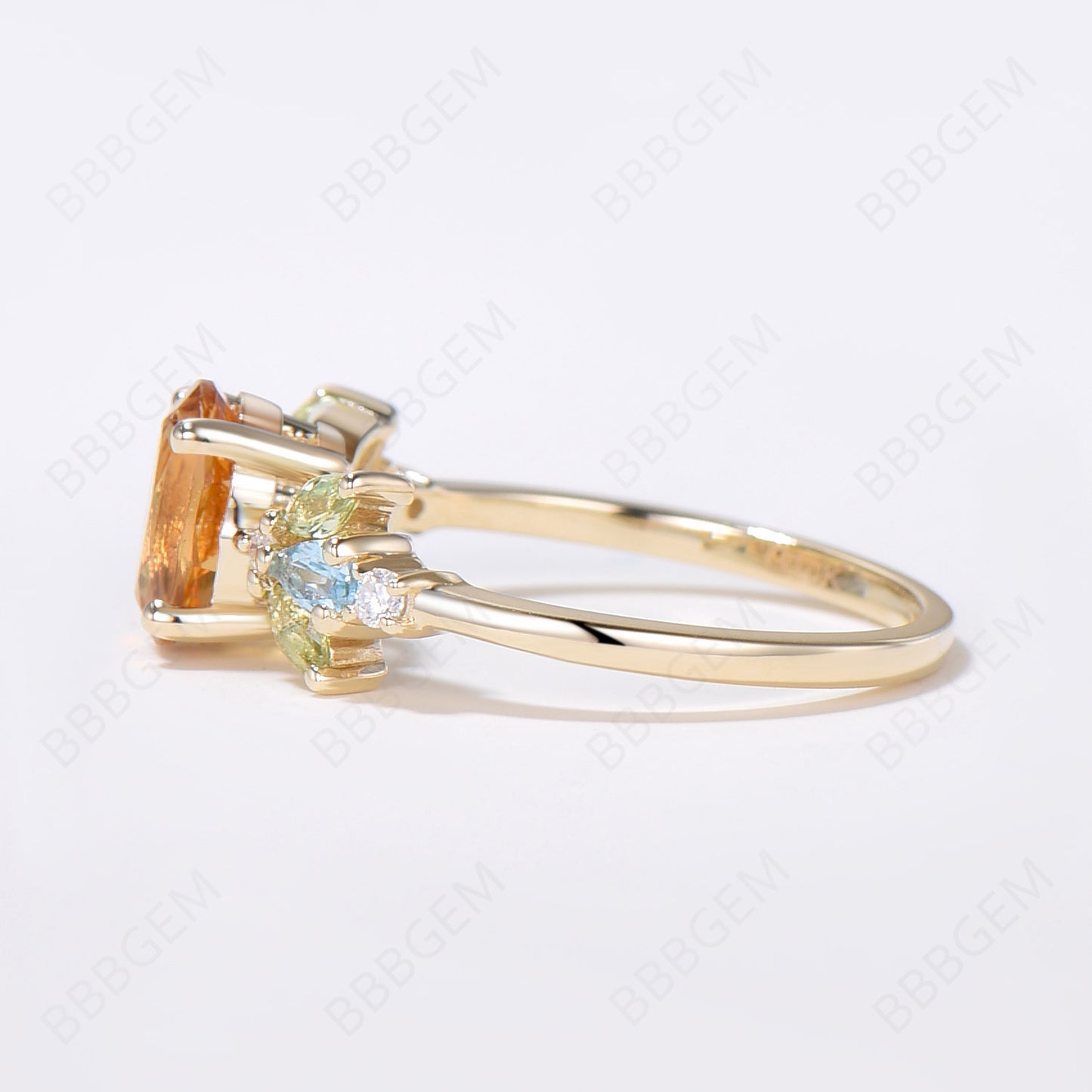 14K Gold Oval Citrine Engagement Ring Cluster Multi-Stone Ring