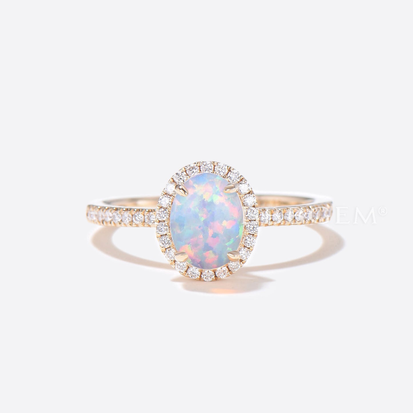 White Opal Engagement Ring Moissanite Diamond Halo Bridal Ring