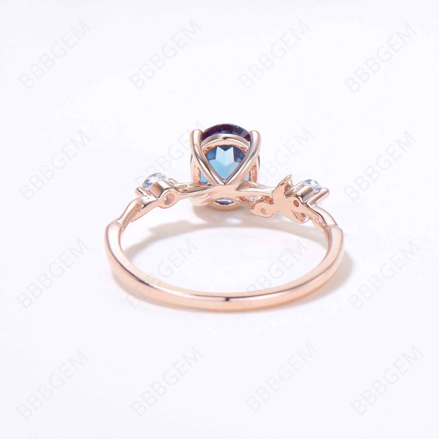 Crescent Moon Engagement Ring 1.5ct Oval Cut Alexandrite Promise Ring Rose Gold Moonstone Celestial Wedding Ring Unique Asymmetrical Rings