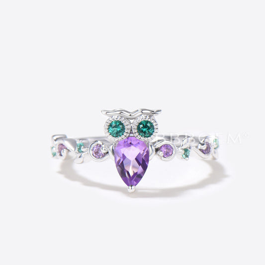 Owl Amethyst Engagement Ring Twig Vine Pear Cut Amethyst Ring