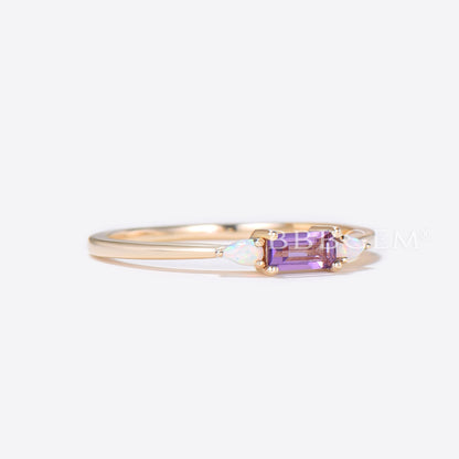 Baguette Cut Amethyst Wedding Band Three Stone Everyday Band