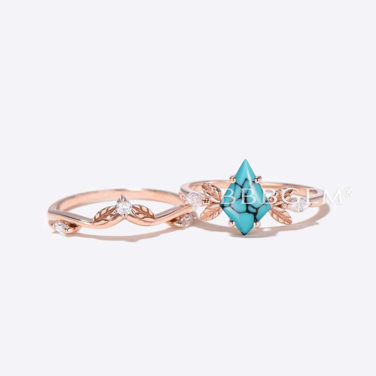 Leaf Design Natural Turquoise Engagement Ring Kite Cut Turquoise Ring