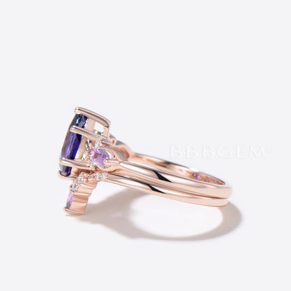 Pear Shaped Purple Sapphire Engagement Ring Twist Shank Ring