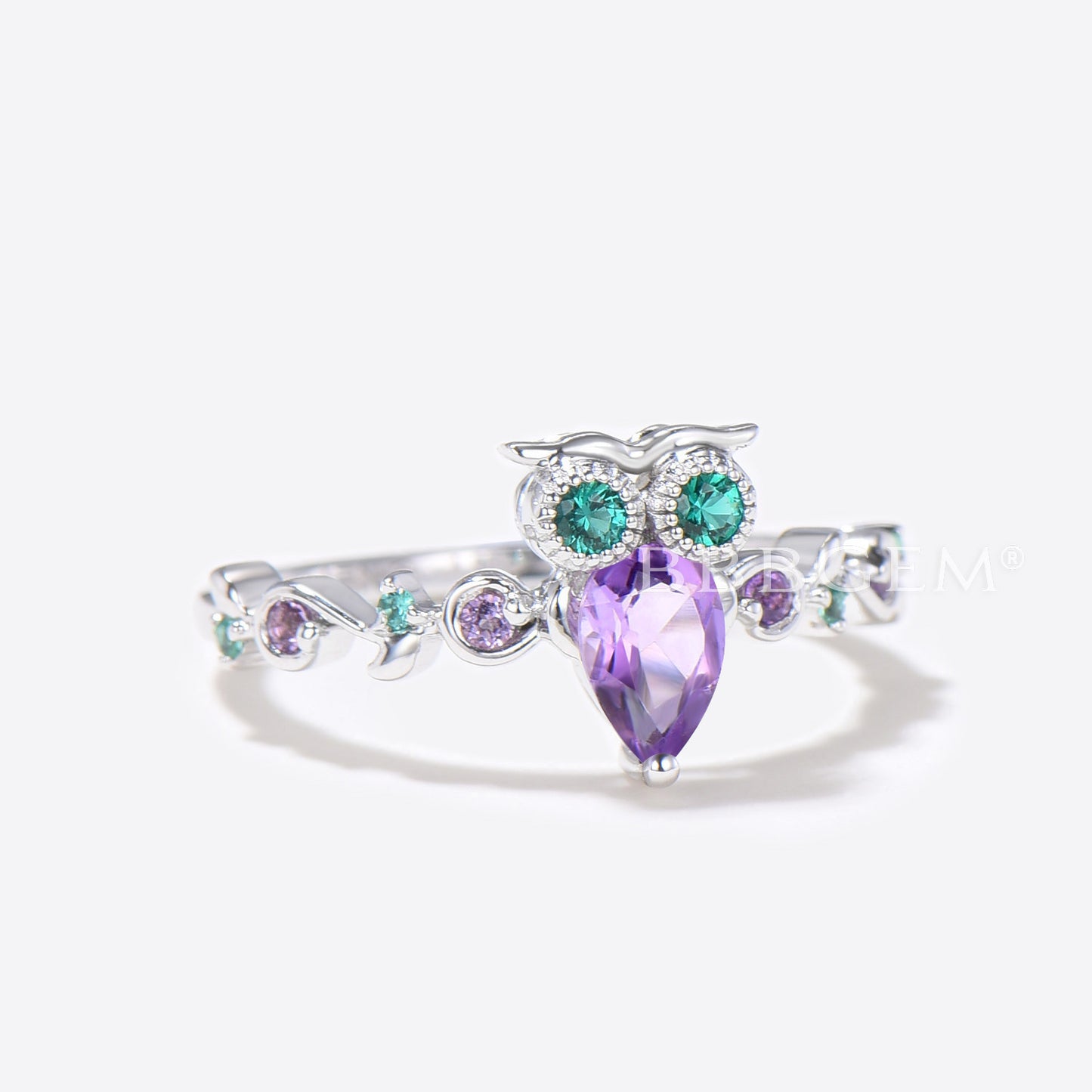 Owl Amethyst Engagement Ring Twig Vine Pear Cut Amethyst Ring