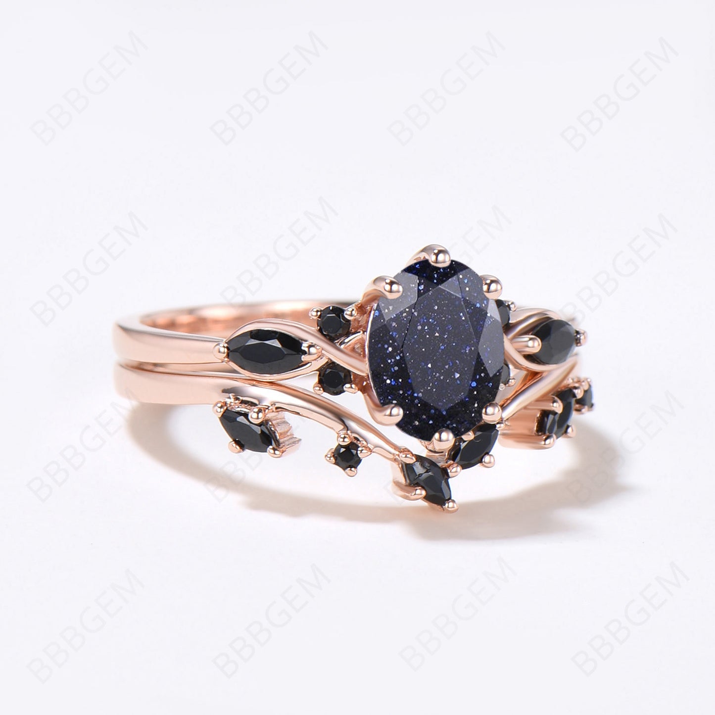 7 Stone Galaxy Blue Sandstone Ring Set Cluster Oval Ring