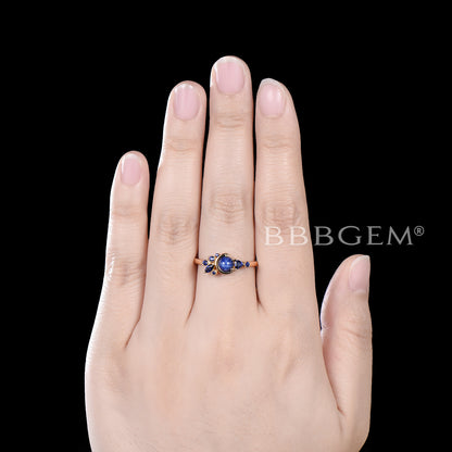 0.5ct Round Star Sapphire Engagement Ring Moon Sapphire Wedding Ring