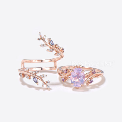 Twig Oval Lavender Amethyst Engagement Ring Enhancer Bridal Set