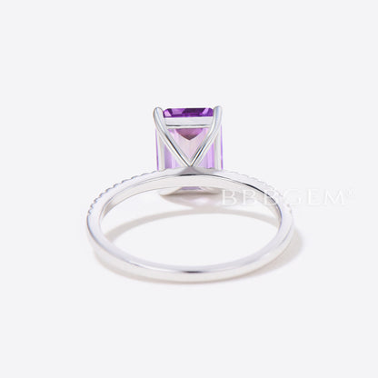 2CT Emerald Cut Natural Amethyst Ring Diamond Wedding Ring