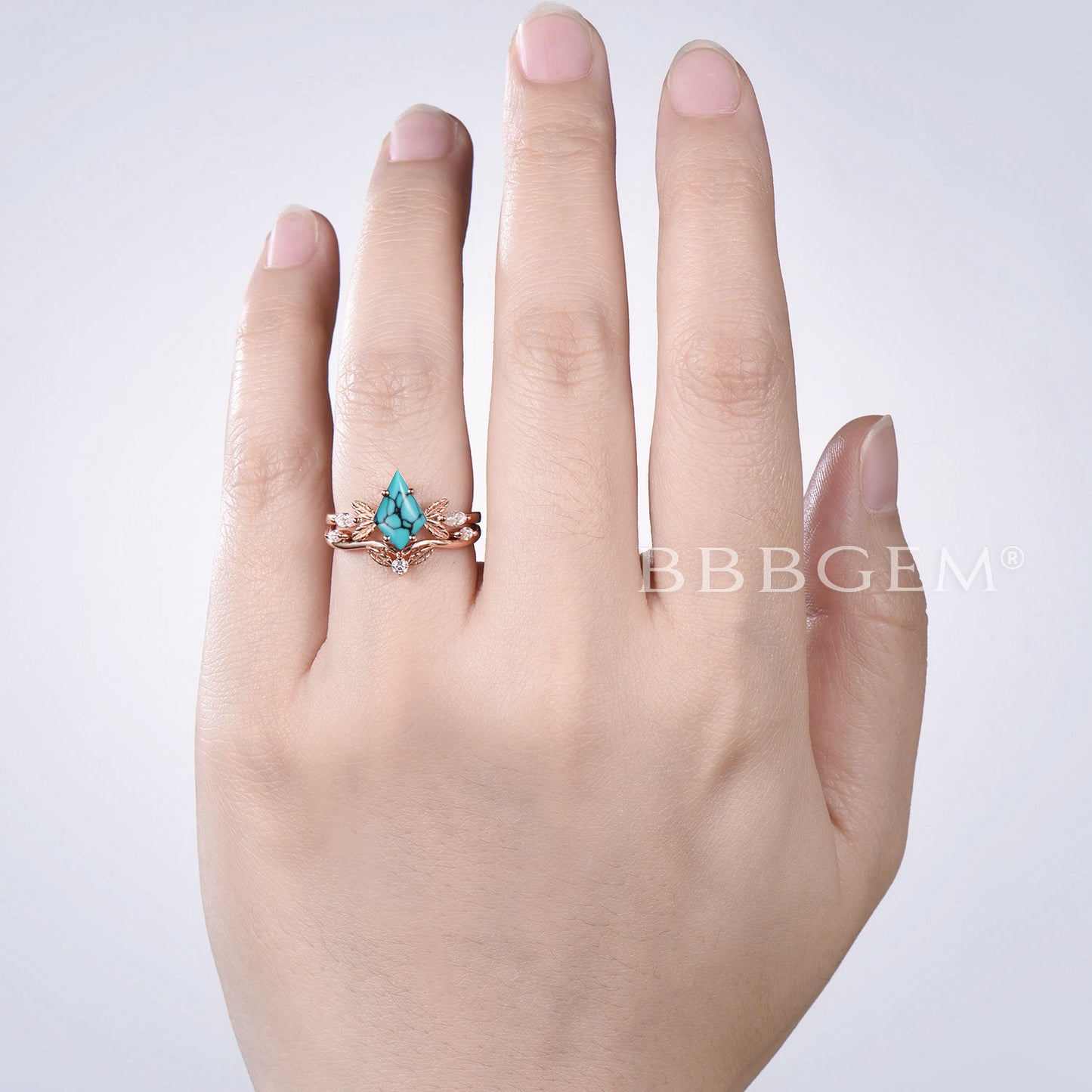 Leaf Design Natural Turquoise Engagement Ring Kite Cut Turquoise Ring