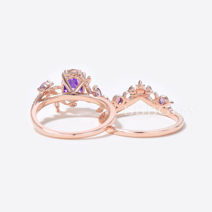 14K Rose Gold Enchanted Twigs 1.5CT Oval Amethyst Engagement Ring Set