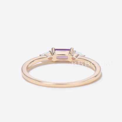 Baguette Cut Amethyst Wedding Band Three Stone Everyday Band