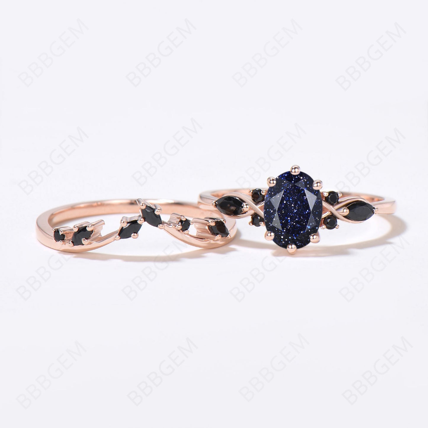 7 Stone Galaxy Blue Sandstone Ring Set Cluster Oval Ring