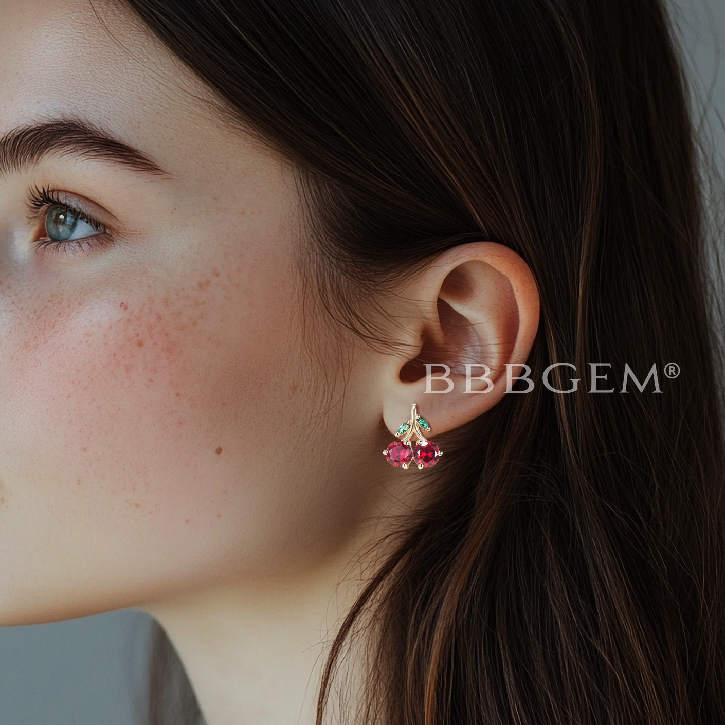 Round Cut Ruby Stud Earrings Marquise Emerald Twig Cherry Wedding Earrings