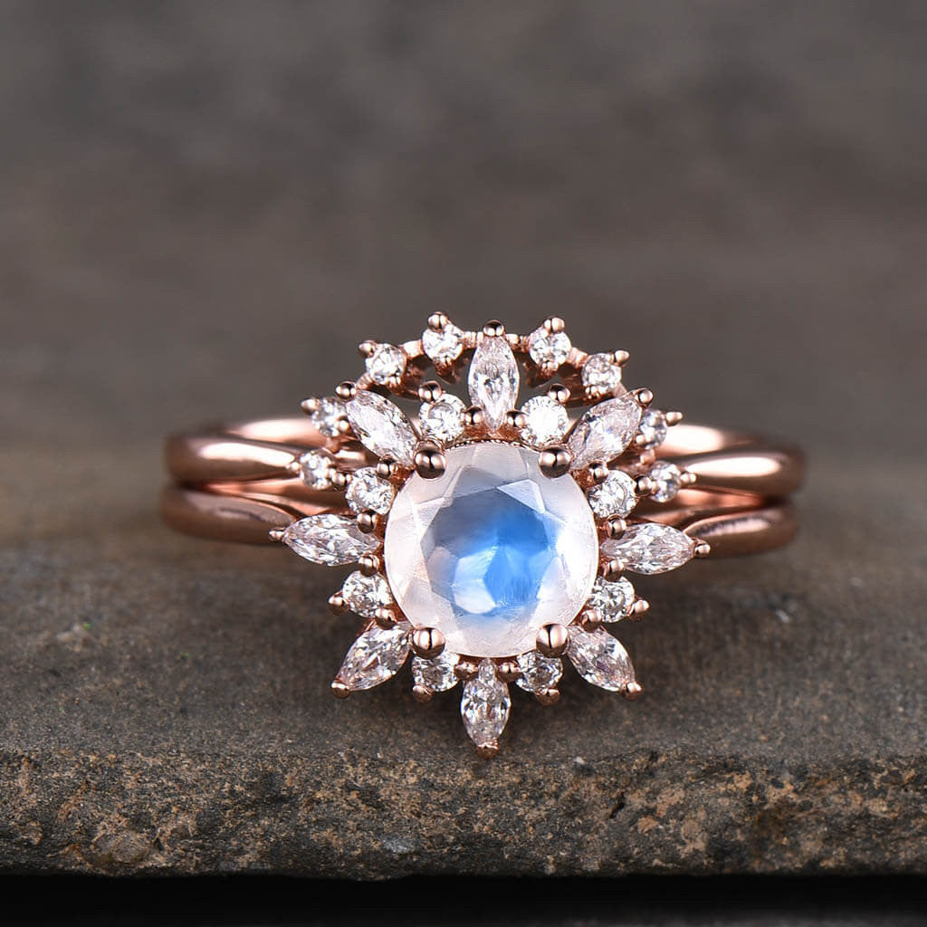 moonstone engagement ring set