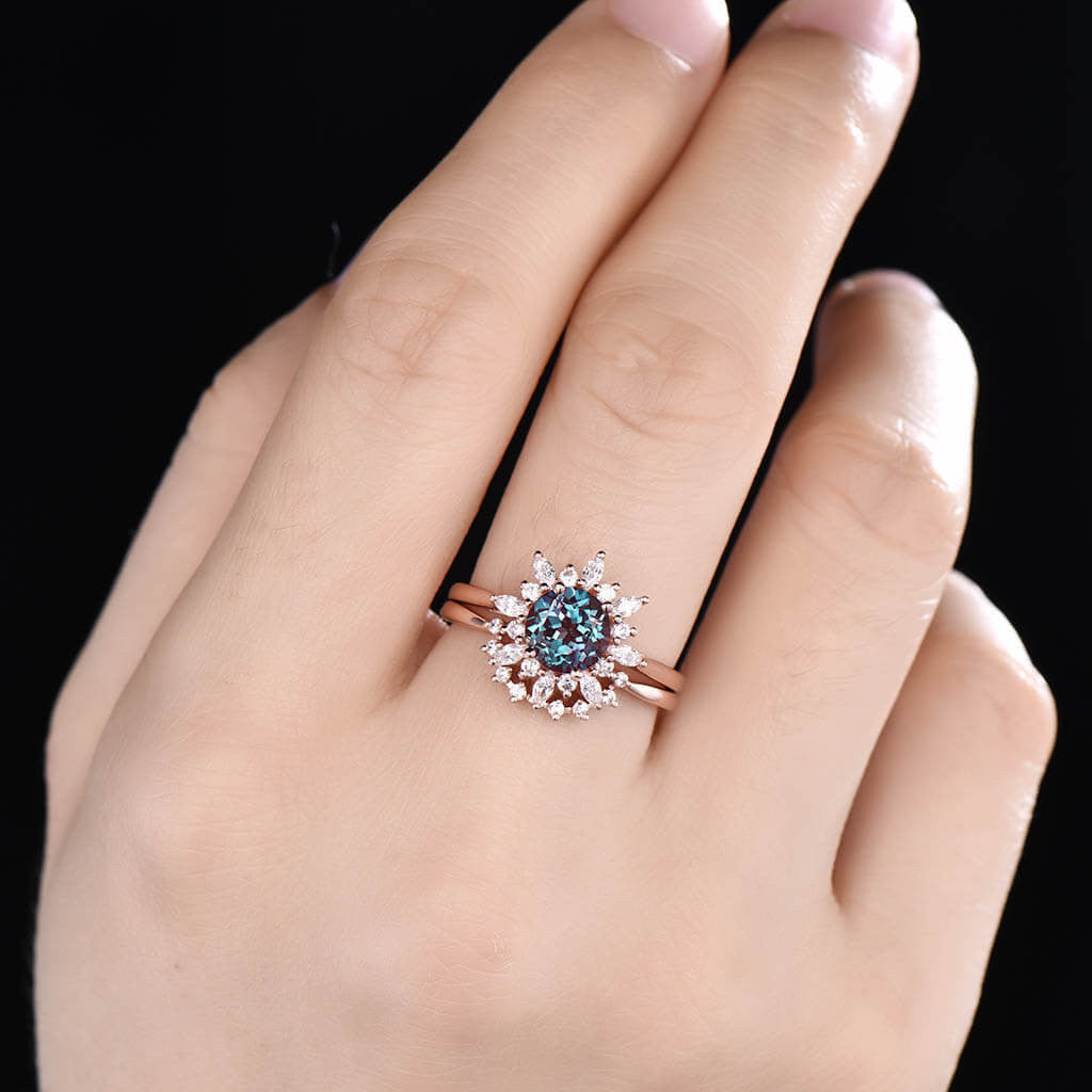 Rose Gold Blue Healing Gemstone Ring- BBBGem Alexandrite Rings