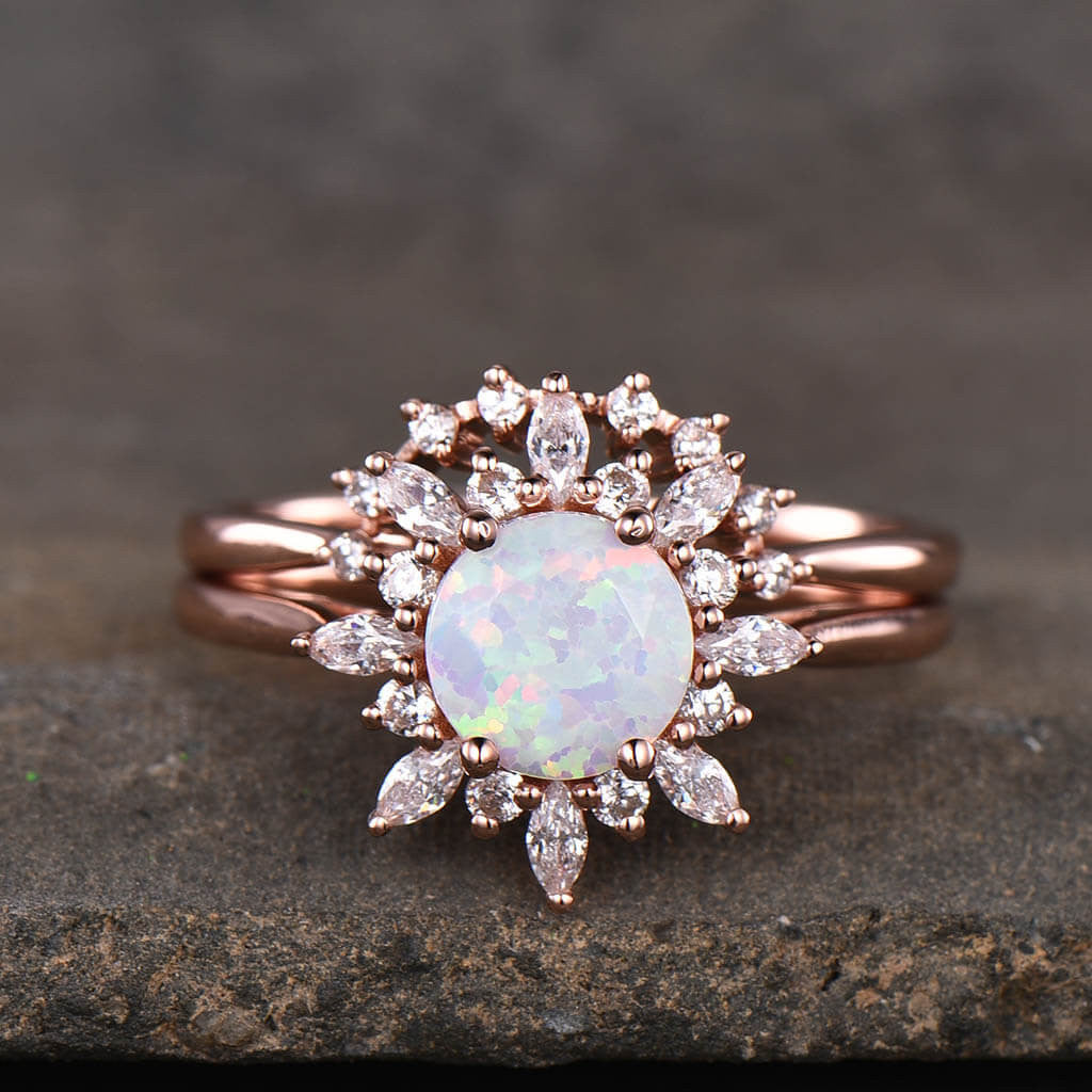 opal wedding ring-BBBGEM Opal Engagement Ring Set