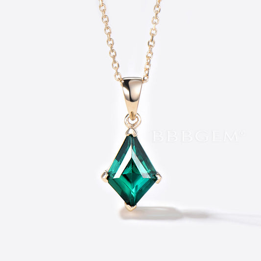 Kite green emerald necklace solid 14k 18k yellow gold vintage unique Personalized pendant women her gemstone anniversary bridal gift mother