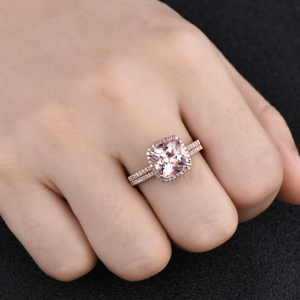 Morganite bridal set-BBBGEM Pink Morganite Engagement Ring