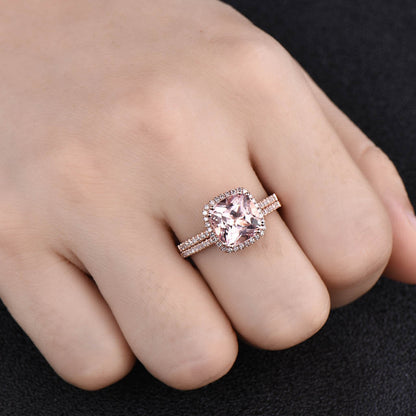 Morganite bridal set-BBBGEM Pink Morganite Engagement Ring