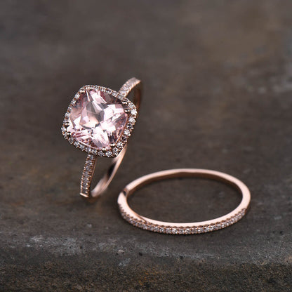 Cushion Cut Morganite Rose Gold Ring-BBBGEM Pink Morganite Engagement Ring