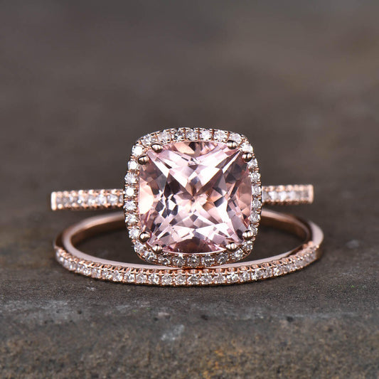 Rose Gold Morganite Wedding Set-BBBGEM Pink Morganite Engagement Ring