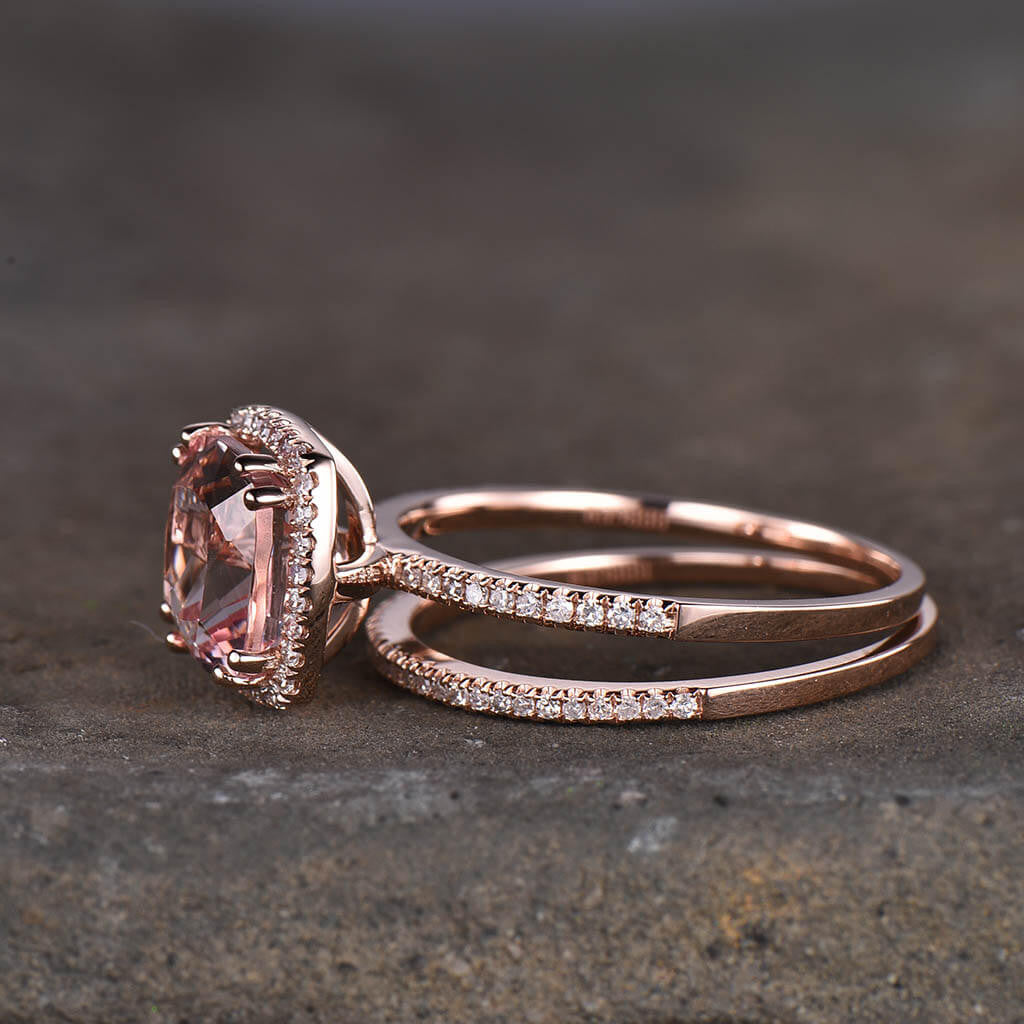 Rose Gold Morganite Ring-BBBGEM Pink Morganite Engagement Ring