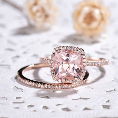 Morganite Wedding Set-BBBGEM Pink Morganite Engagement Ring