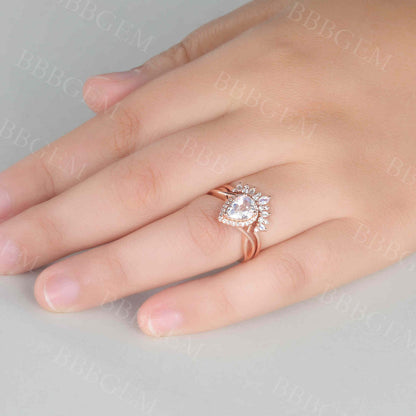 Moonstone Bridal Set Unique Moonstone Band Marquise Pear shaped Bridal set infinity band 14k rose gold