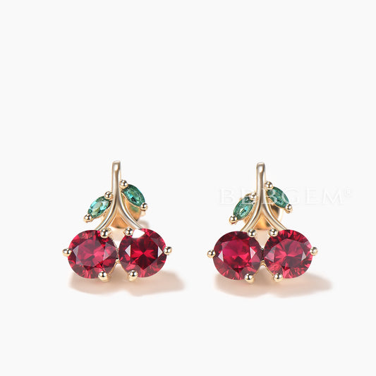 Round Cut Ruby Stud Earrings Marquise Emerald Twig Cherry Wedding Earrings