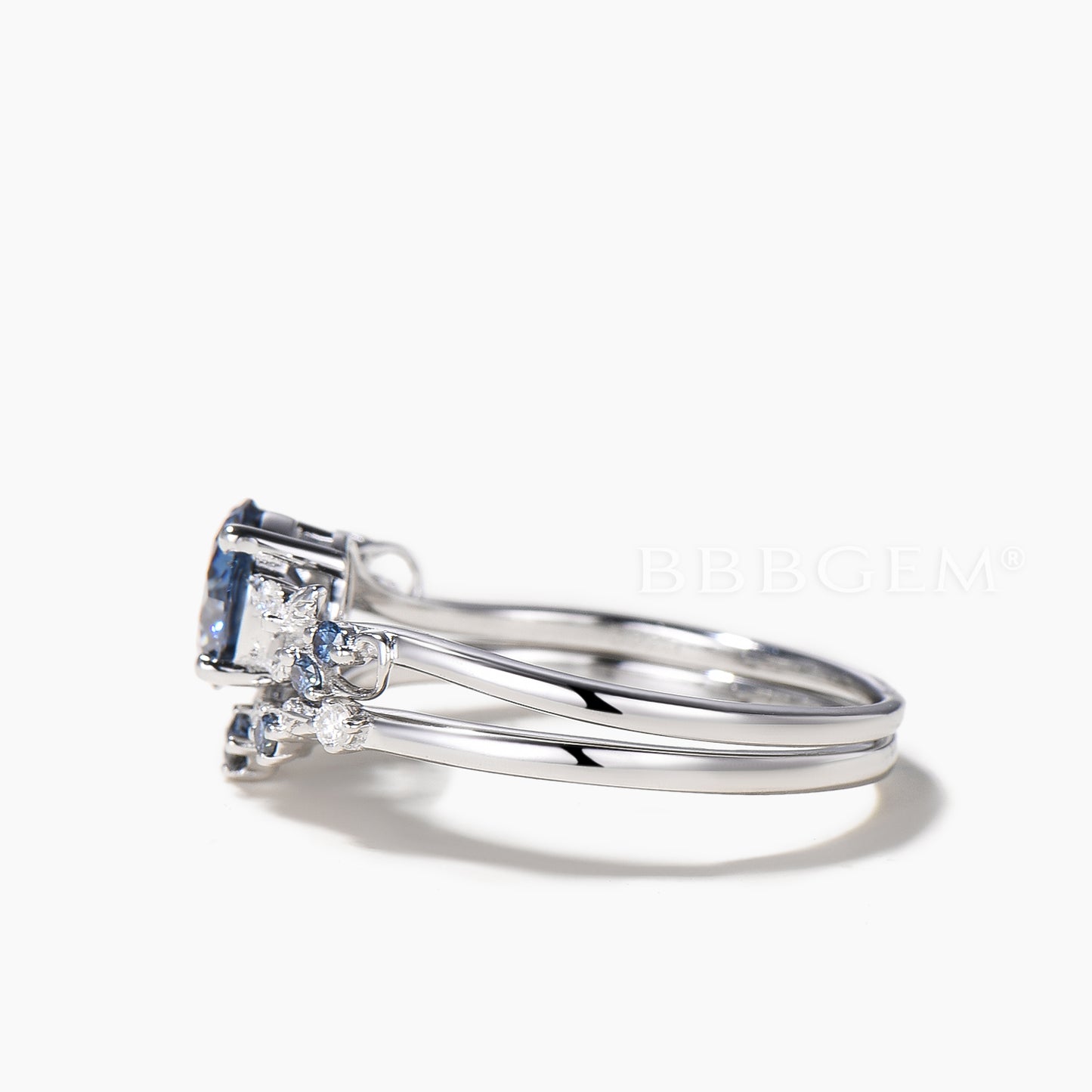1CT Round Cut Blue Moissanite Leaf Engagement Ring Moissanite Leaf Bridal Set
