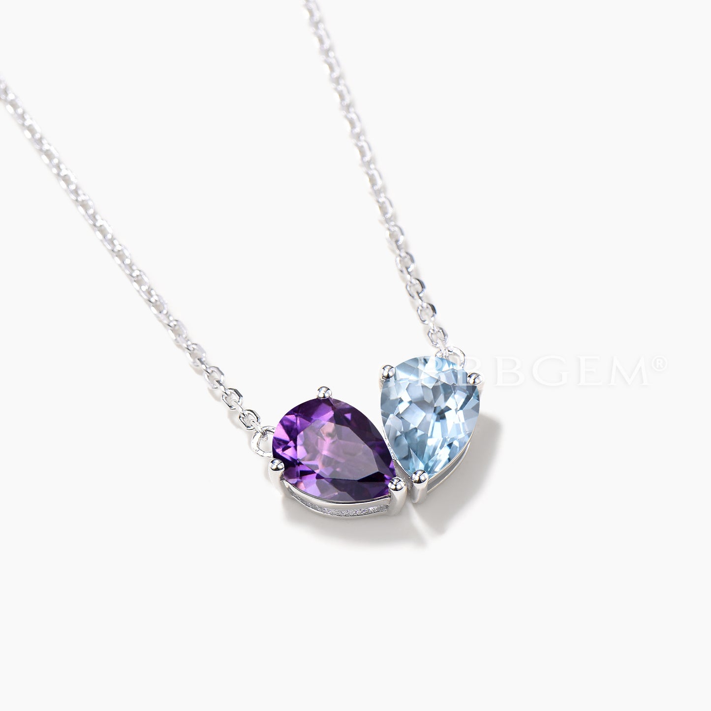 1.25CT Teardrop Cut Natural Aquamarine Amethyst Necklace Toi et Moi Pendant