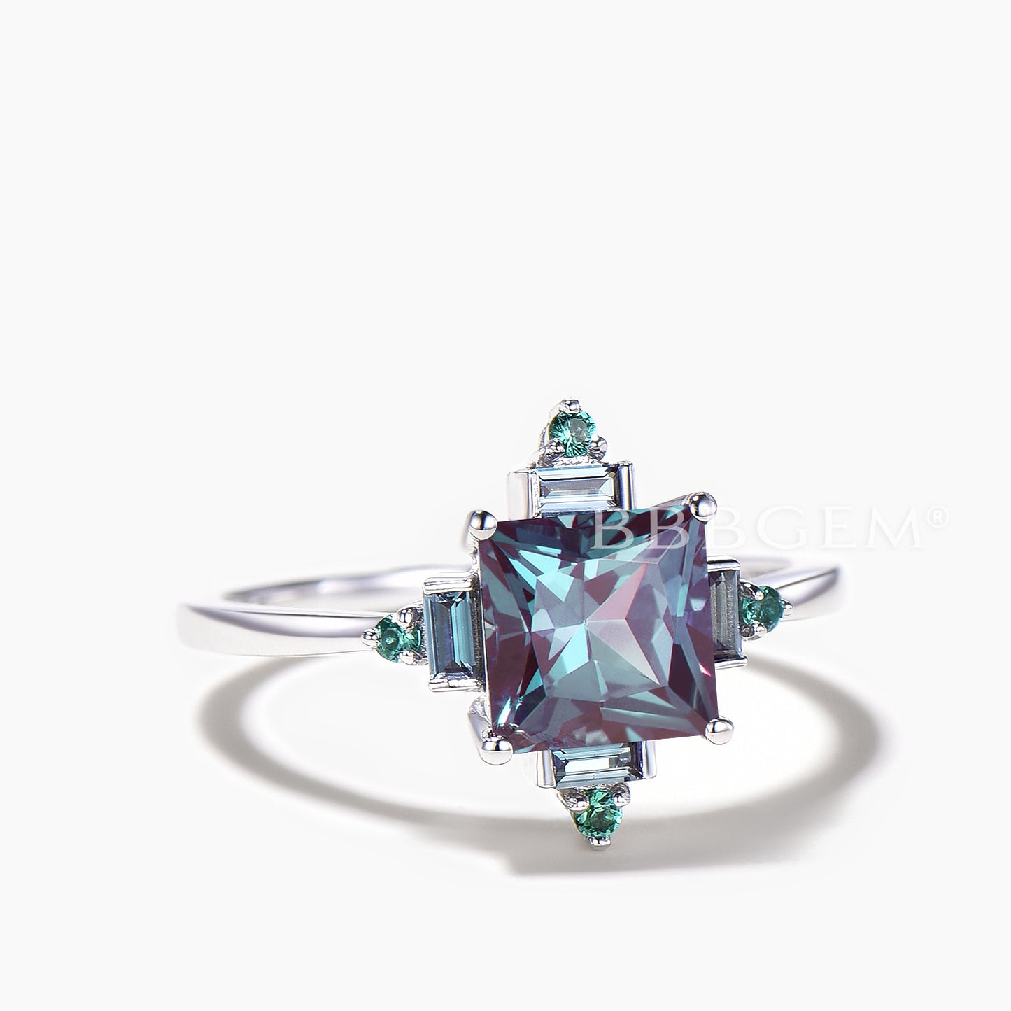 Princess Color-change Alexandrite Baguette Alexandrite Cluster Wedding Ring