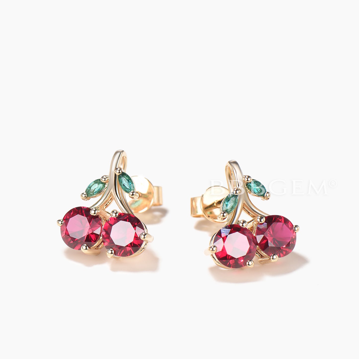 Round Cut Ruby Stud Earrings Marquise Emerald Twig Cherry Wedding Earrings