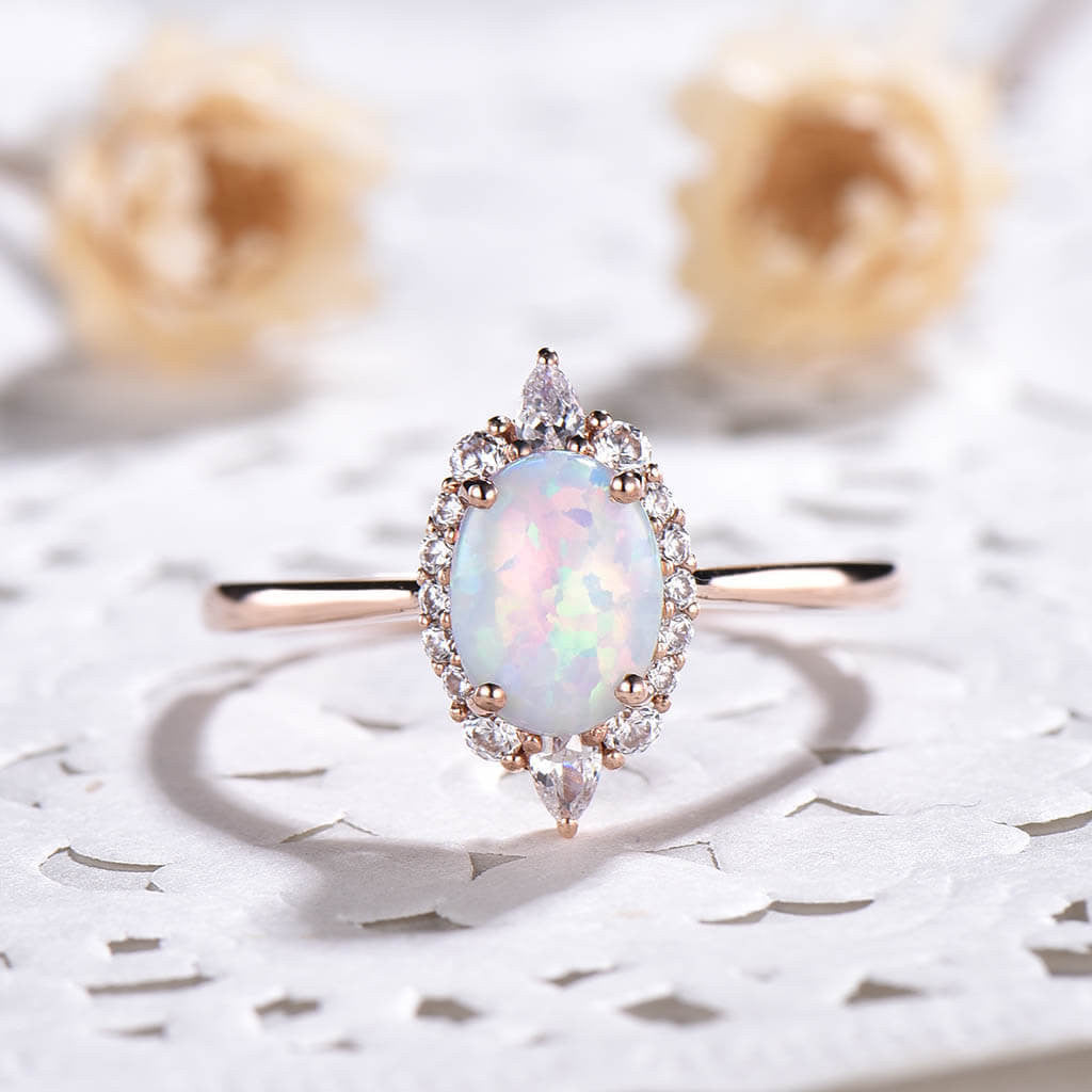 opal engagement rings rose gold