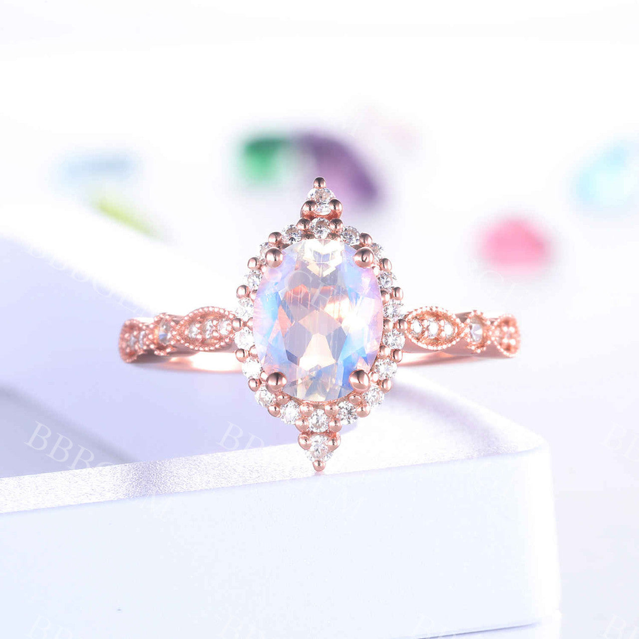 Rose Gold Moonstone Engagement Ring