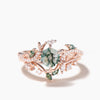 Hexagon Cut Moss Agate Wedding Ring Diamond Accent Nature Inspired Ring Set