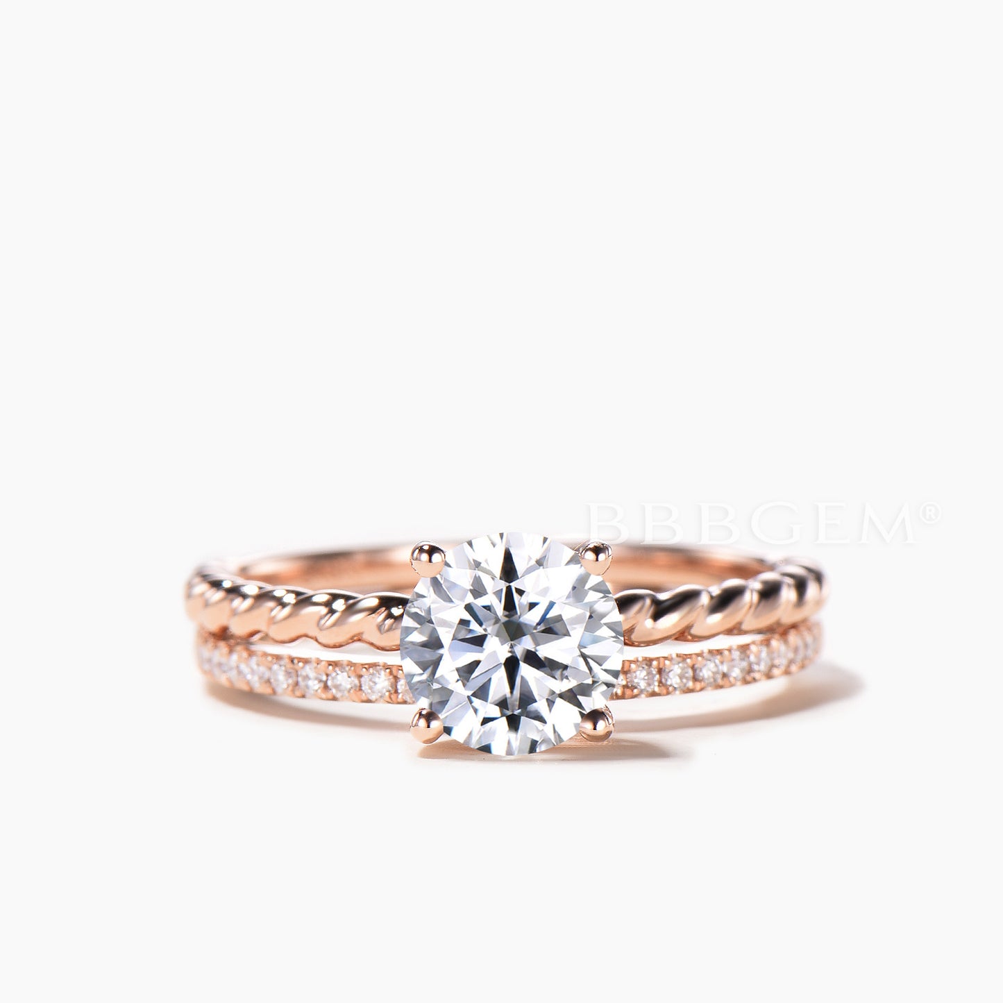 Round Cut IGI Certificate Lab Grown Diamond Solitaire Ring Twisted Bridal Set