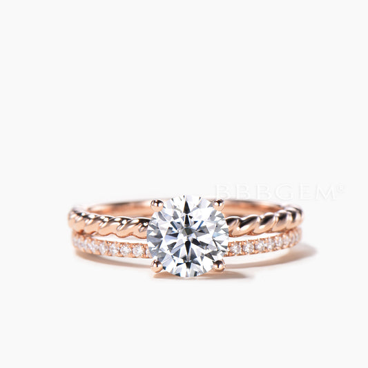 Round Cut IGI Certificate Lab Grown Diamond Solitaire Ring Twisted Bridal Set